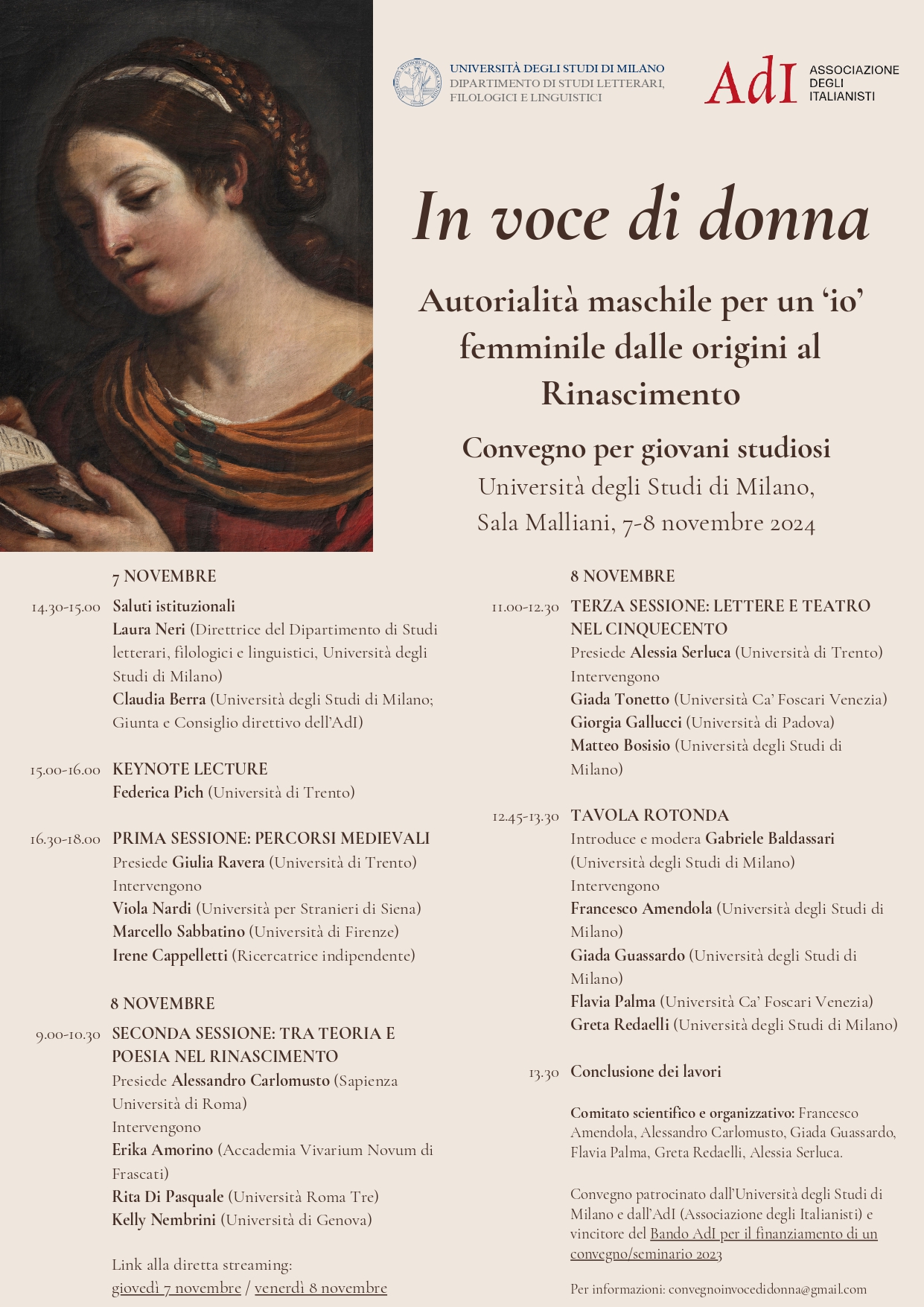 Convegno per giovani studiosi: &quot;In voce di donna. Autorialità maschile per un &#039;io&#039; femminile dalle origini al Rinascimento&quot;